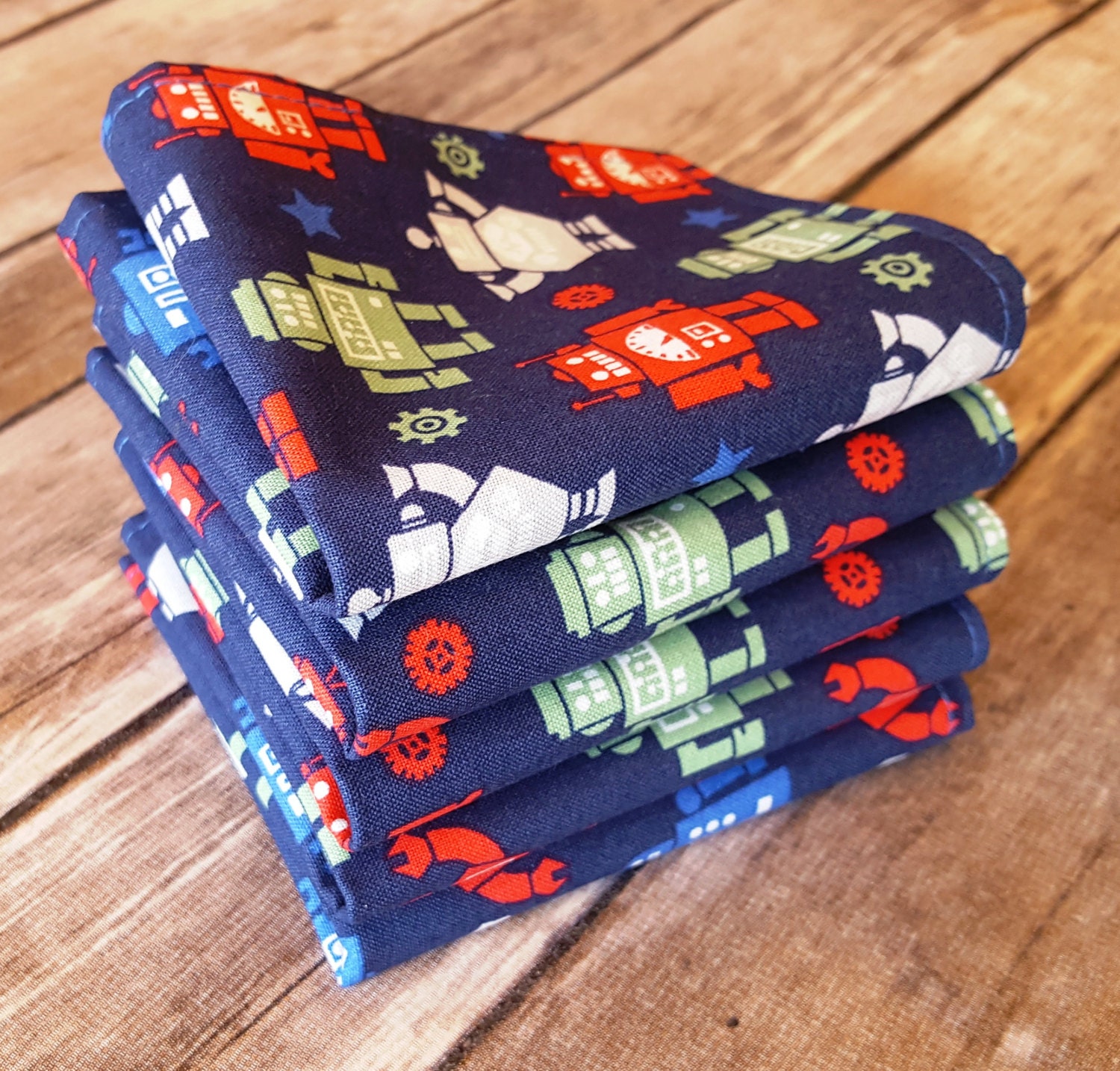 Lunch Box Napkins Set of 5 Colorful Robots with Blue Cloth Etsy