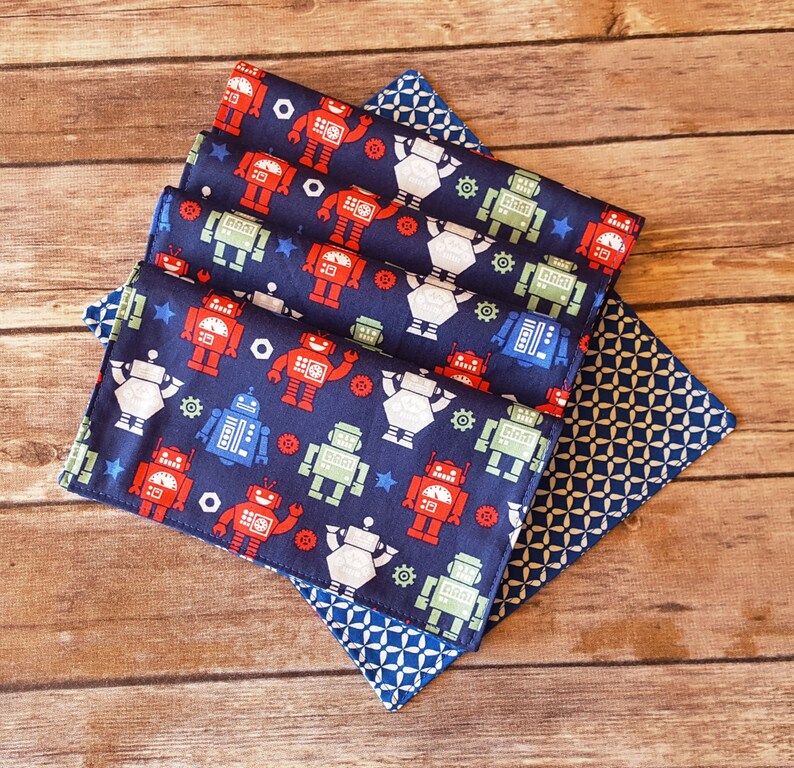 Lunch Box Napkins Set of 5 Colorful Robots with Blue Cloth Etsy