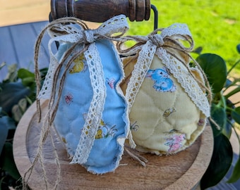 Vintage Repurposed Quilted Easter Eggs - Handmade Unique Collectible - Set of 2 Easter Eggs - Upcycled Quilted Easter Eggs