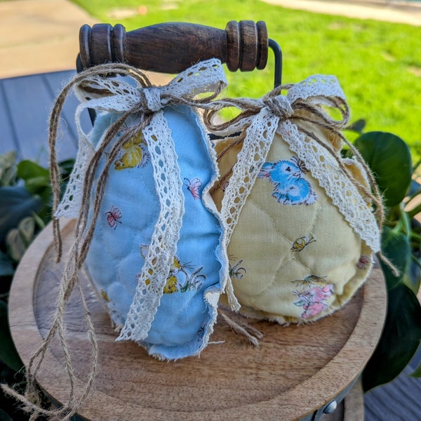 Vintage Repurposed Quilted Easter Eggs - Handmade Unique Collectible - Set of 2 Easter Eggs - Upcycled Quilted Easter Eggs