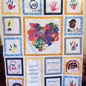 Personalized handprint quilt for Teacher, Heart Hands with bible verse. Teacher gift or Sunday School gift. Silent Auction and class gift. image 8