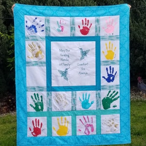 Personalized handprint quilt for Teacher, Heart Hands with bible verse. Teacher gift or Sunday School gift. Silent Auction and class gift. image 9