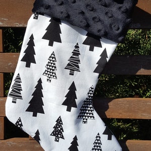 Christmas Stocking Christmas Trees with black minky Woodland Stocking, Lumberjack theme, Lined stocking with Minky cuff by Sew4MyLoves image 3