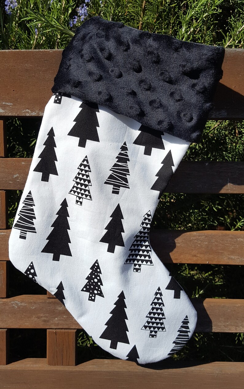 Christmas Stocking Christmas Trees with black minky Woodland Stocking, Lumberjack theme, Lined stocking with Minky cuff by Sew4MyLoves image 3