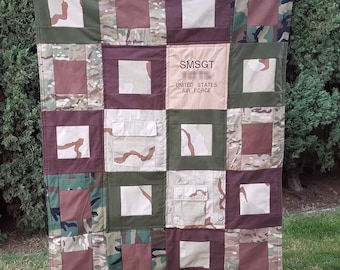 Custom Memory Quilt with Military Uniform - lasting memory quilt, lap quilt, throw quilt, personalized with your Uniforms by Sew4MyLoves