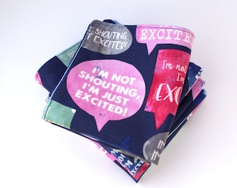 Funny Lunch Box Napkins with I'm Not Shouting!, Double-sided reusable Cloth Napkins in a set of 5 by Sew4MyLoves