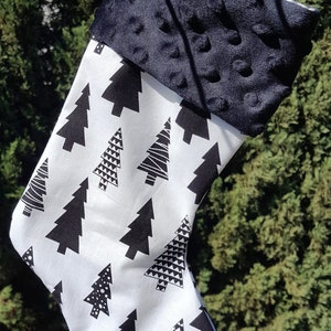 Christmas Stocking Christmas Trees with black minky Woodland Stocking, Lumberjack theme, Lined stocking with Minky cuff by Sew4MyLoves image 2