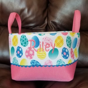 Personalized Easter Basket with soft canvas prints, Easter Basket with child's name, Easter Basket, baby first Easter or a baby shower gift Easter Eggs