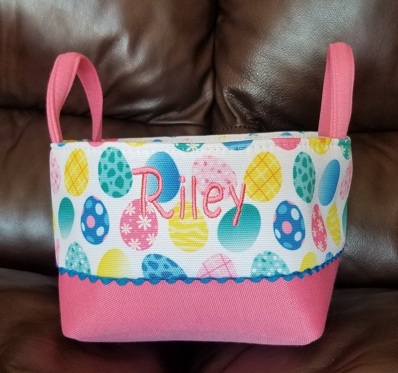 Personalized Easter Basket with soft canvas prints, Easter Basket with child's name, Easter Basket, baby first Easter or a baby shower gift Easter Eggs