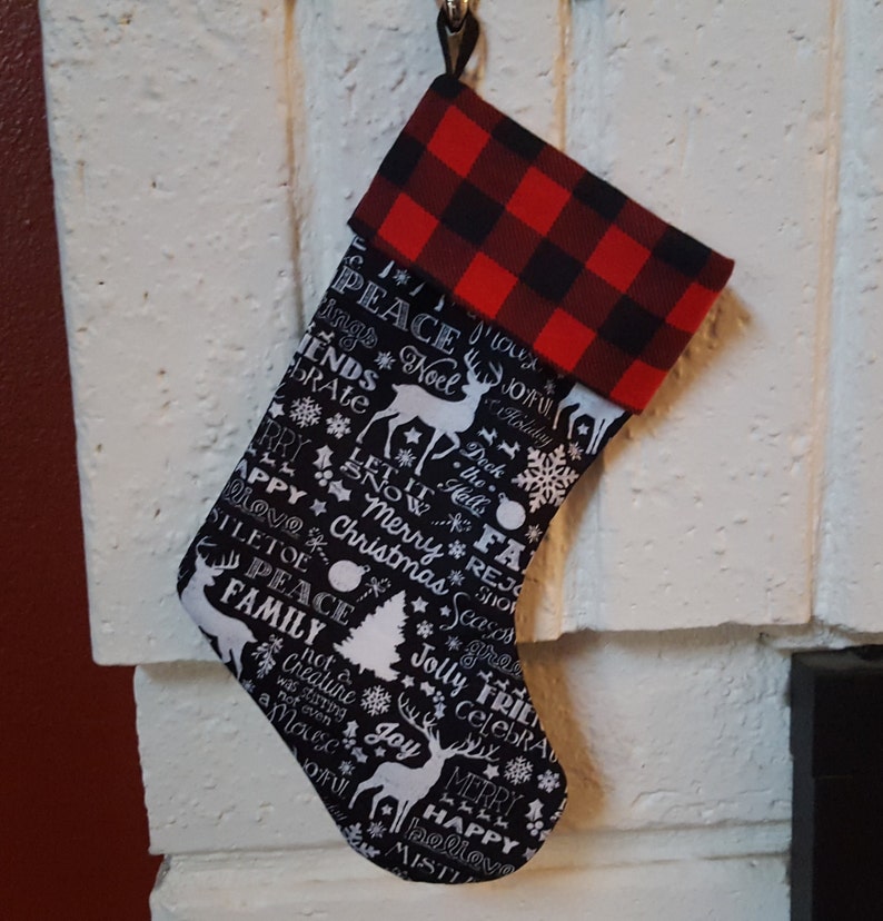 Christmas Stocking, Christmas Buffalo Plaid, Christmas Sayings, Woodland Stocking,  Lined stocking, Buffalo cuff by Sew4MyLoves 