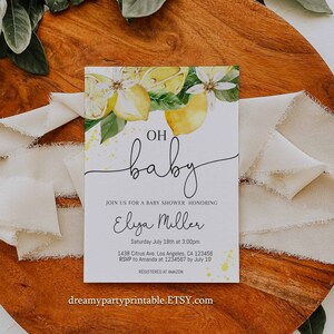 Lemon Baby Shower Invitation, Citrus Baby Shower Invite, Gender Neutral, Lemon Editable Baby Shower Invtation, Printable Template