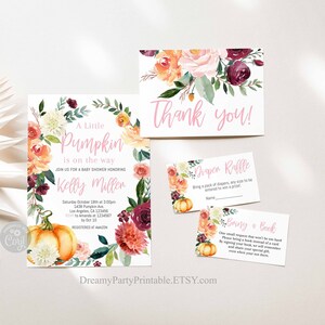 Kleine pompoen babyshower uitnodiging set, bewerkbare sjabloon, herfst babyshower uitnodigen, herfst babyshower uitnodigingsset, INSTANT DOWNLOAD