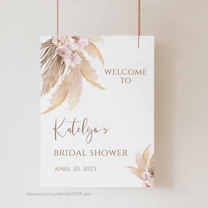 Pampas Grass Bridal Shower welcome sign, Desert Bridal shower, Boho Wedding Welcome Sign, Bohemian Bridal Shower, Editable, Template
