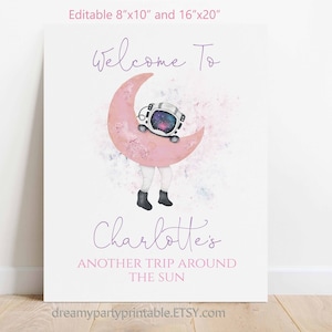 Two the Moon Girl Welcome Sign, Space Moon Welcome Sign, 2nd Birthday Girl, Moon Welcome Sign, Editable Template