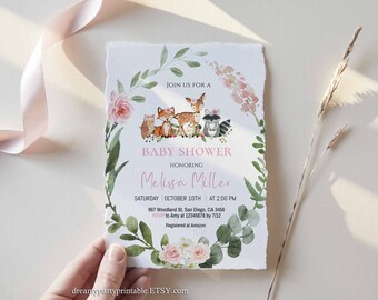 Girl Baby Shower Invitation, Woodland Girl Baby Shower Invitation, Editable  Shower Invite, Instant Download, Woodland Animal Shower Invite