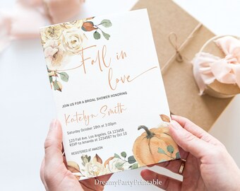Fall Bridal Shower Invitation, Fall In Love Wedding Shower Invite, Fall Bridal Shower Invitation Template, Editable Invite Instant Download