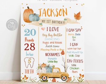 Lavagna per il primo compleanno a tema zucca: poster effetto lavagna autunnale (download digitale, modello 40x50 cm)
