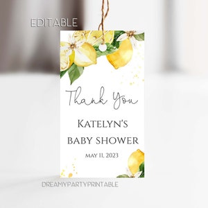 Lemon Thank You Tags, Lemon Baby Shower Thank You Tags, Lemon Birthday Favor Tag, Lemon Bridal Shower Thank You Tag, Editable Template