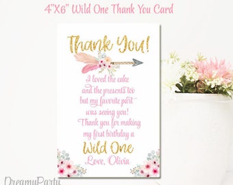 Wild One Thank You Card, Wild One Birthday, Wild One Party, Tribal Thank You Note, Arrow Boho First Birthday, 4x6 Digital File.