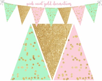 Mint and Gold Banner - Etsy