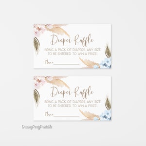 Pampas Grass Windel Raffle Ticket, Gender Reveal Windel Raffle, Boho Party, Zwillinge Babyparty, bearbeitbare Vorlage Sofort Download