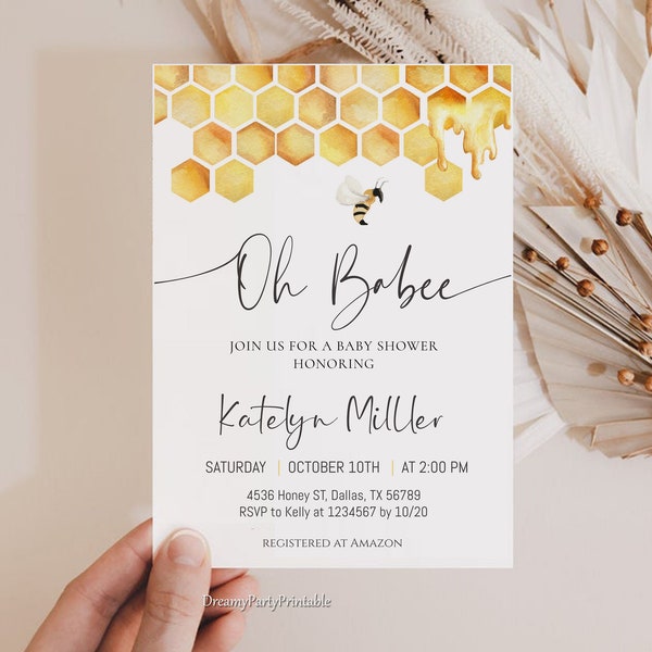 Bee Baby Shower Invitation Template, Baby Shower Invite, Bee Baby Shower Invitation, Oh Babee Shower Invitation, INSTANT DOWNLOAD, DIY. A7