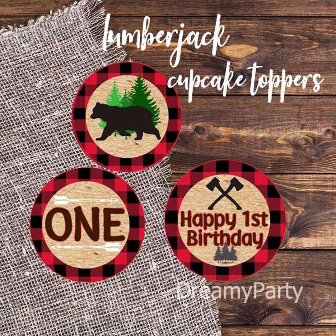 Lumberjack Cupcake Toppers, Lumberjack First Birthday, Lumberjack ...
