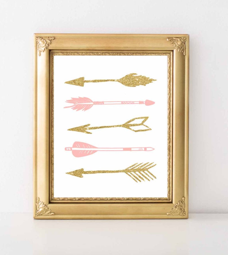 Arrows Pink and Gold Wall Art Print Nursery Arrows 8x10 Pink Etsy