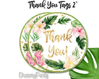 Tropical Thank You Tags 2", Tropical Favor Tags, Printable Favor Tags, Luau 1st Birthday, Tropical Baby/Bridal Shower, Digital File.
