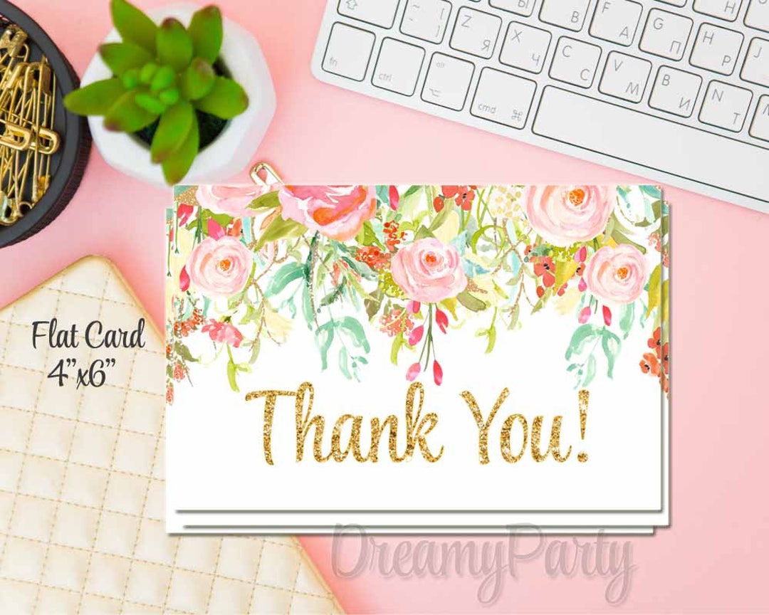 Floral Watercolor Thank You Card Flat Thank You Card - Etsy
