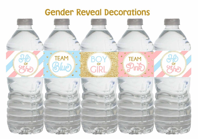 Gender Reveal Water Bottle Labels Gender Reveal Decorations Etsy