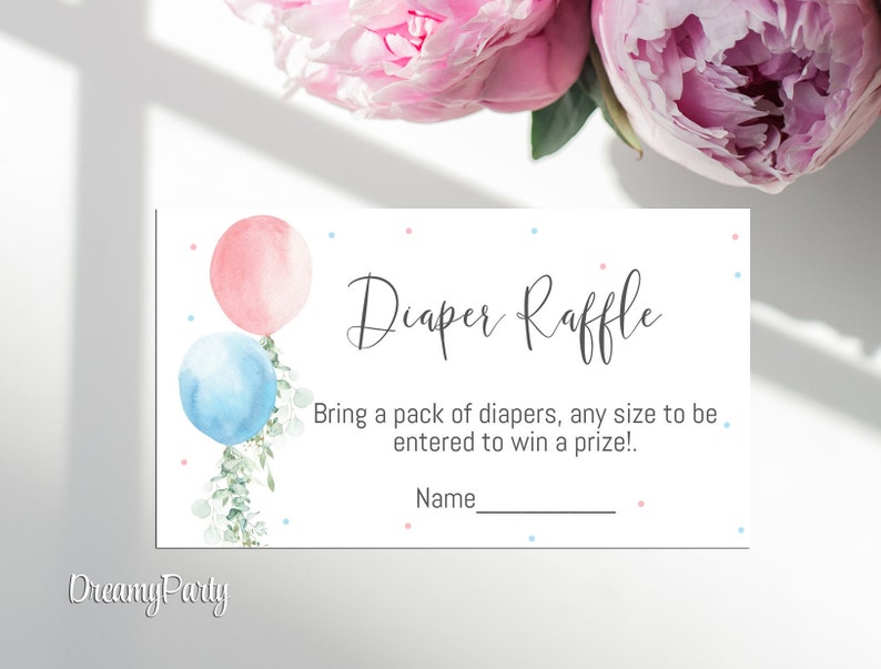 Gender Reveal Diaper Raffle Ticket Editable Balloon Diaper - Etsy