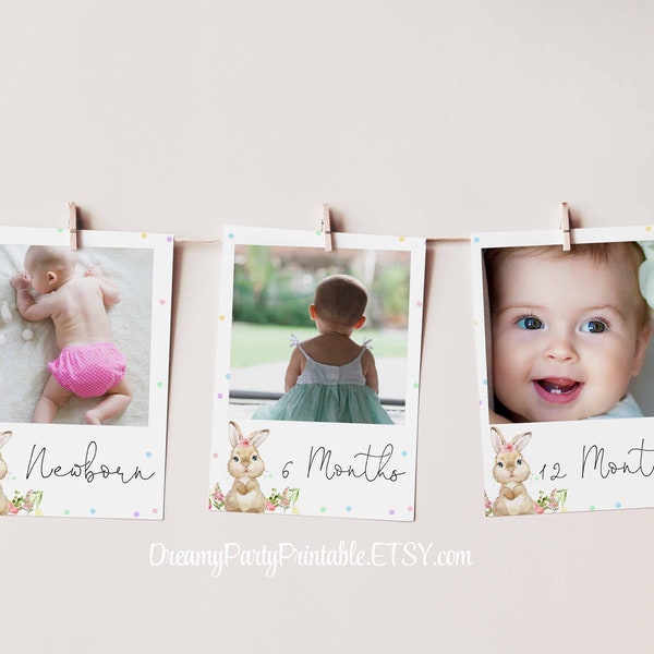 Bunny First Birthday Monthly Photo Banner  | Some Bunny is turning One Birthday Invitation | Easter Girl Bday | Editable  Instant Download