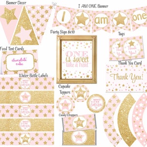 Twinkle Twinkle Little Star First Birthday, 1st Birthday party package, Pink and Gold Party Package, Twinkle little star party,Digital