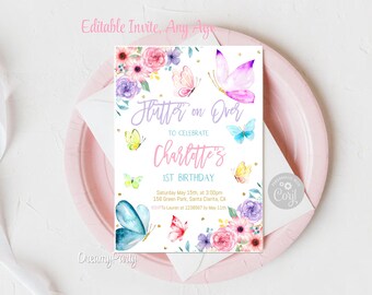 Butterfly Invitation | Butterfly 1st Birthday Invitation | Spring Garden | Butterfly Birthday | Floral Garden Party | Garden Invitation.