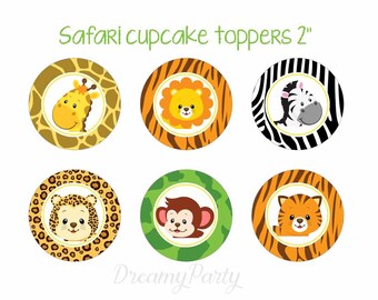 Safari Animal Cupcake Toppers: Jungle Party Decorations (Digital File)