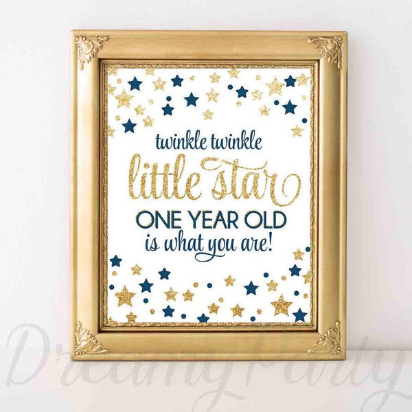 Twinkle Twinkle Little Star One Year Old Is What You Are, 1st Birthday Decorations, Navy and Gold Sign,8x10, Baby Birthday, Digital File