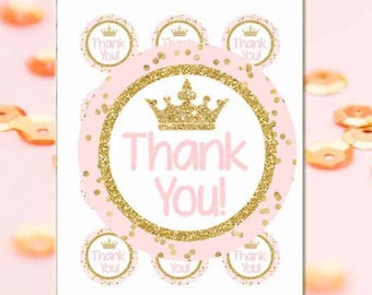 Little Princess thank you tags, Little Princess, thank you stickers 2", Baby shower little princess, Princess 1st  birthday, digital File.