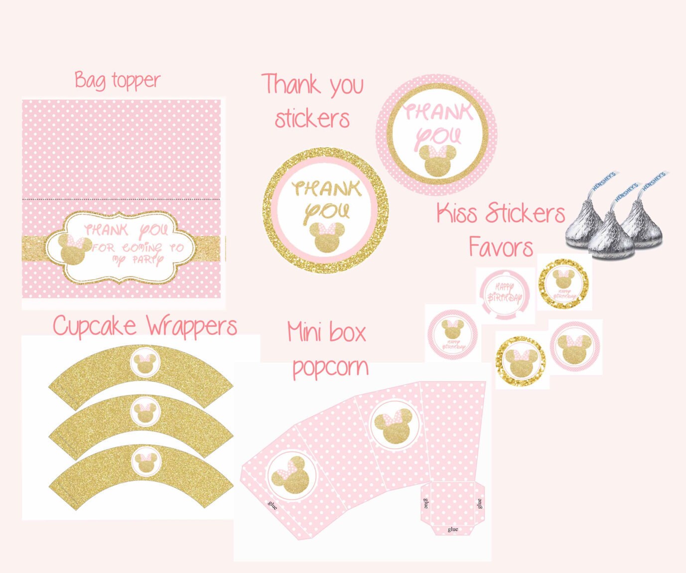 Minnie Mouse Pink and Gold Party Package Minnie Mouse - Etsy