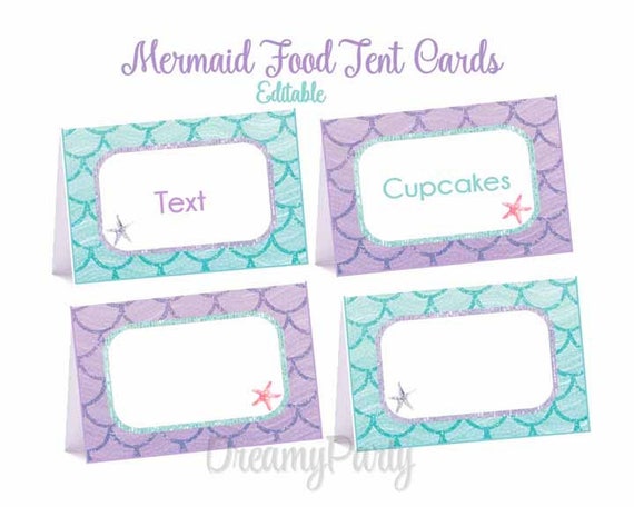 mermaid-food-tent-cards-mermaid-party-decorations-mermaid-etsy