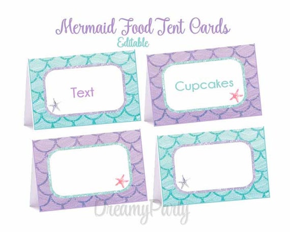 Mermaid Food Tent Cards Mermaid Party Decorations Mermaid Etsy