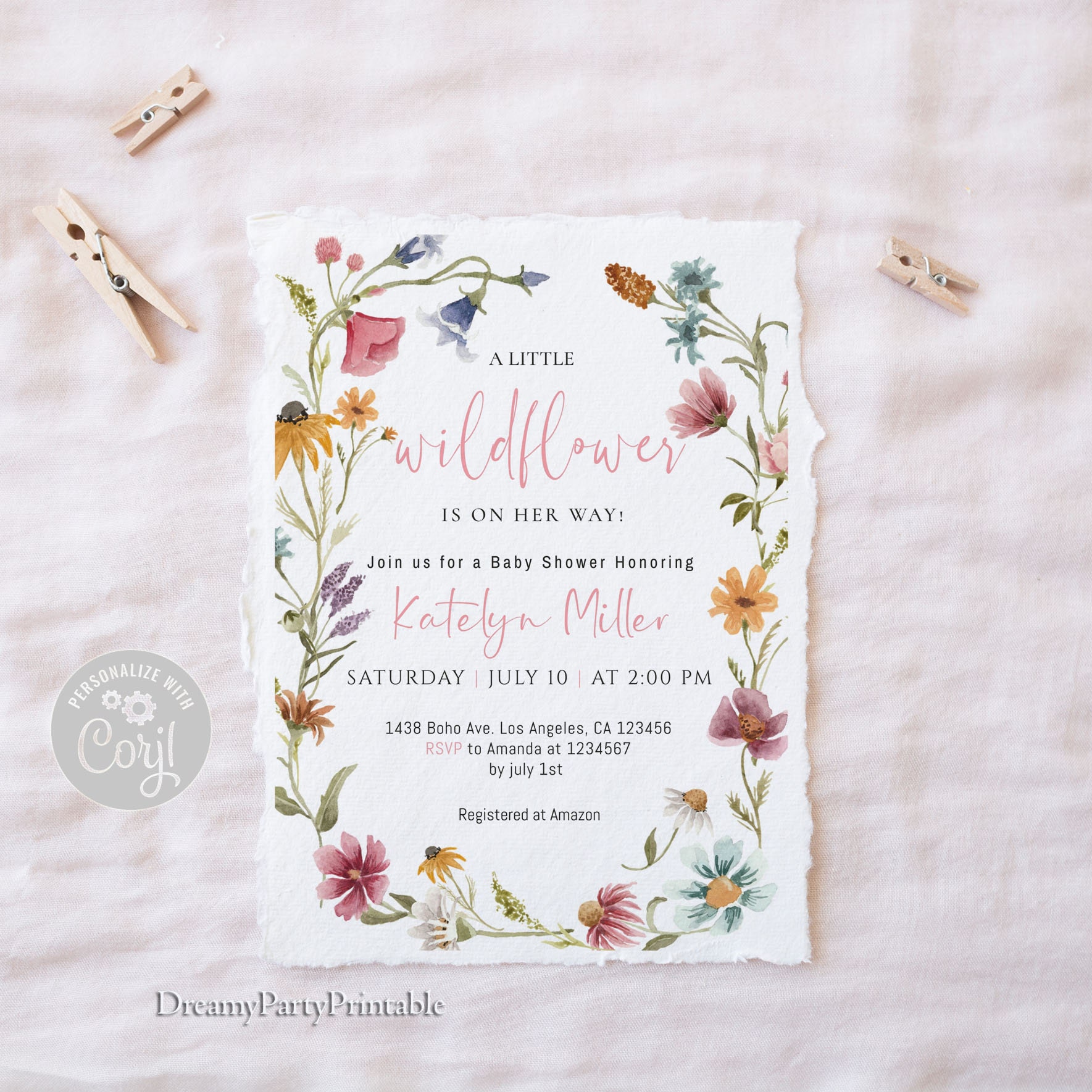 Wildflower Baby Shower Invitation Template Little Wildflower Etsy UK