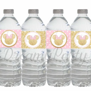 Minnie Mouse Water bottle labels | Minnie Mouse pink and gold water labels | Minnie Mouse birthday water bottle labels | Digital File.
