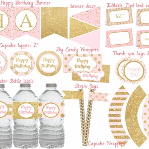 Pink and Gold Birthday party, Pink and Gold Birthday decorations, Pink and gold party package, Digital file.