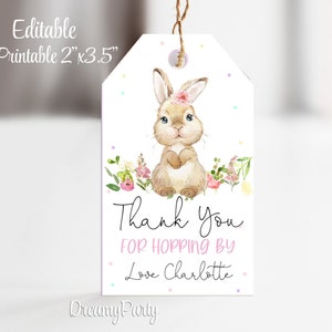 Some Bunny Thank You Favor Tag | Thank you for Hopping By Baby Shower | Editable Bunny Tags, Easter Birthday  | Spring Thank you  Printable.