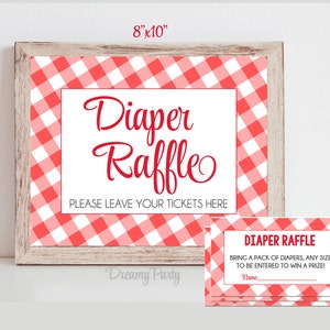 Red Gingham Diaper Raffle Sign & Cards: BBQ Baby Shower (Instant Download)