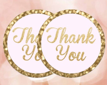 Thank You Tags, Pink and gold bokeh, Thank you Stickers 2" Pink and gold labels, Printable favor tags, Digital File.