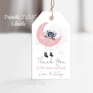 Two the Moon Thank You Favor Tags, Outer Space Favor Tags, Girl Two the Moon Thank You Tags, Moon 2nd Birthday Girl, Editable Template