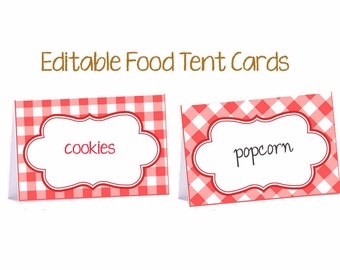 Picnic Food Tent cards, Editable BBQ Food tent cards, Picnic food tent cards, BBQ decorations, Birthday, Baby shower, Digital File.