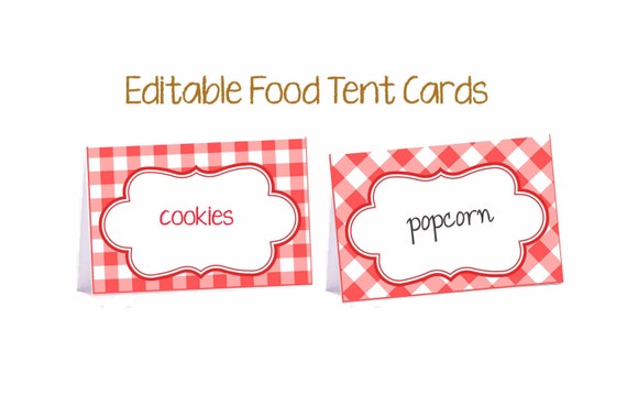 Picnic Food Tent Cards Editable BBQ 